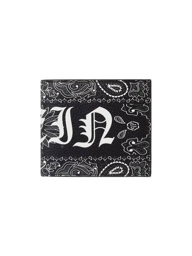 Men's Paisley Print Leather Fold Wallet Black 270686 - PHILIPP PLEIN - BALAAN 1