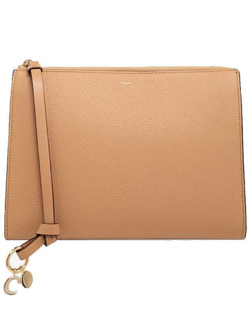 Alphabet Charm Calfskin Strap Clutch Bag Beige - CHLOE - BALAAN 1