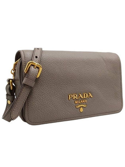 Women s 1BD163 Gray Vitello Phoenix Gold Logo Cross Bag - PRADA - BALAAN 2