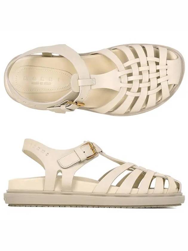 Leather Flat Sandals Beige - MARNI - BALAAN 2