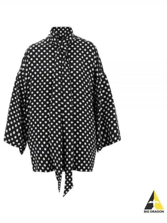 Polka Dot Bow Satin Blouse Black - SAINT LAURENT - BALAAN 2