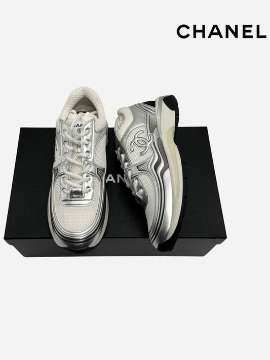 Fabric Laminated Low Top Sneakers Silver - CHANEL - BALAAN 2