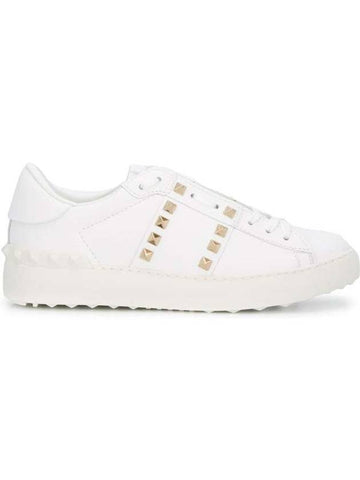 Untitled Rockstud Leather Low Top Sneakers White - VALENTINO - BALAAN 1