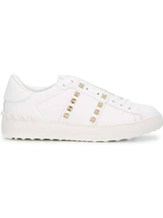 Untitled Rockstud Leather Low Top Sneakers White - VALENTINO - BALAAN 1