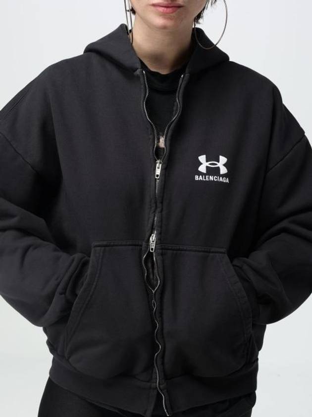 Embroidered Logo Hoodie Zip-Up Black - BALENCIAGA - BALAAN 6