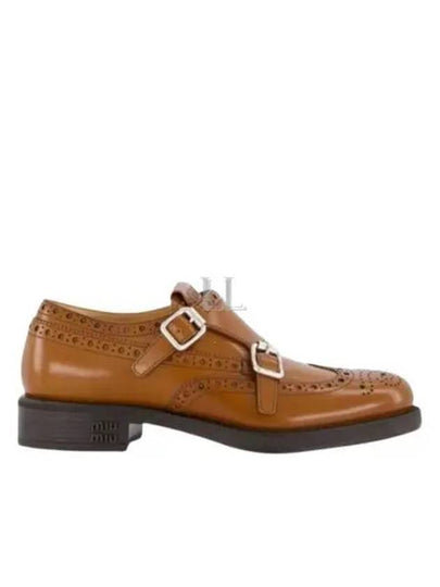 Brogue Leather Monk Strap Brown - MIU MIU - BALAAN 2