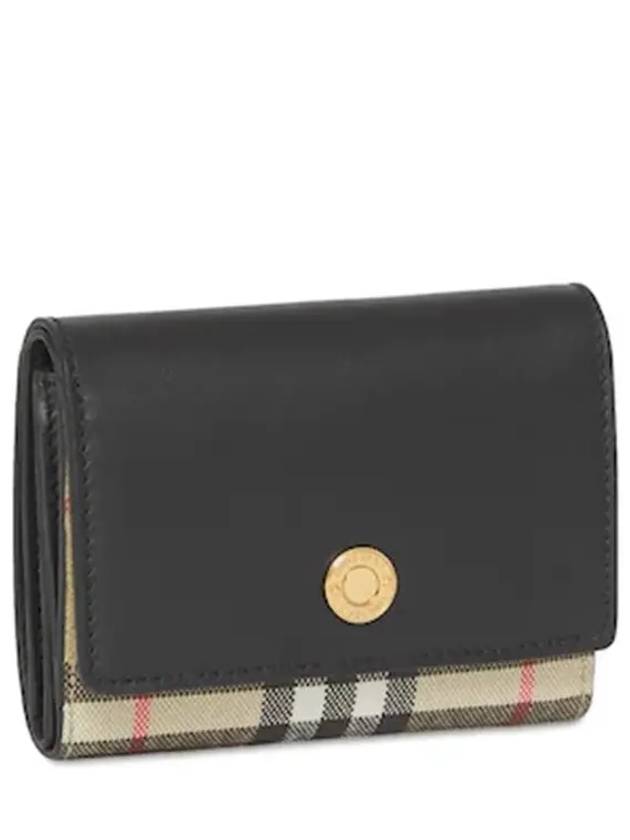 Small Vintage Check Leather Bifold Wallet Black - BURBERRY - BALAAN.