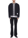 Men's Funnel Neck Button Up Wool Jacket Navy - THOM BROWNE - BALAAN 4