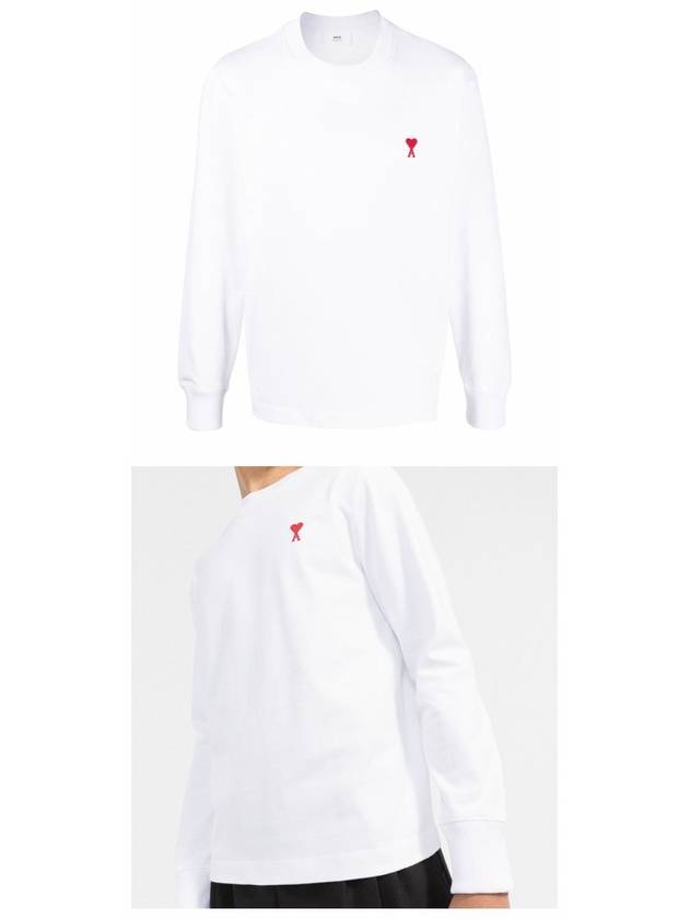 Small Heart Logo Long Sleeve T-Shirt White - AMI - BALAAN 5