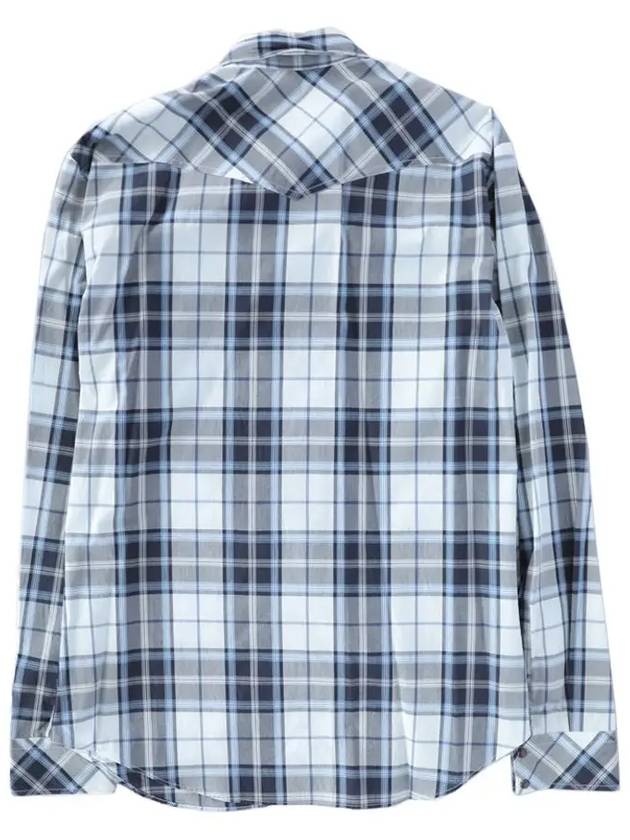 12th Anniversary Logo Embroidered Check Shirt Blue H1CV4T - EMPORIO ARMANI - BALAAN 3