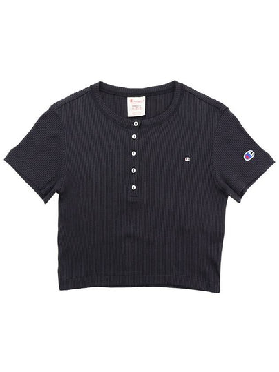 Corduroy logo embroidered cropped short sleeve t shirt black - CHAMPION - BALAAN 2