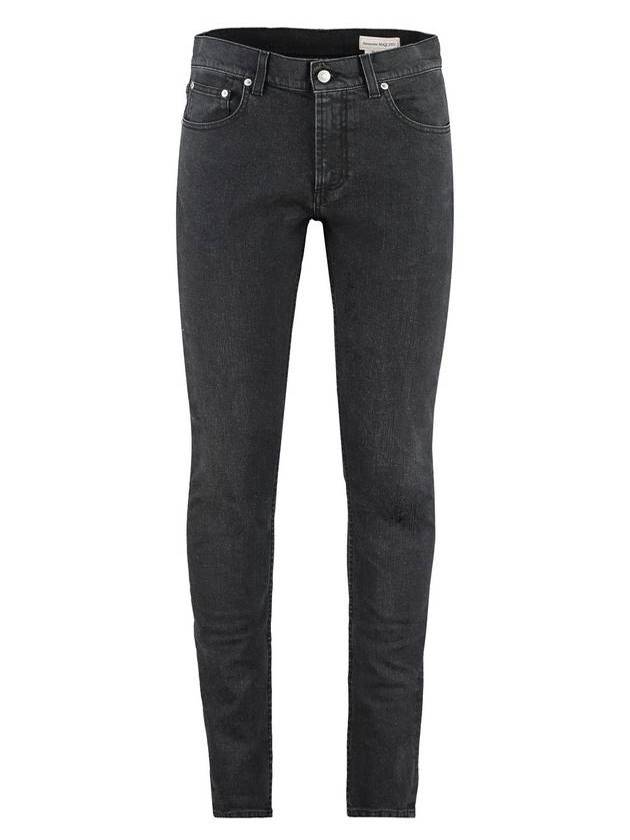 Logo Patch Slim Fit Denim Jeans Black - ALEXANDER MCQUEEN - BALAAN.