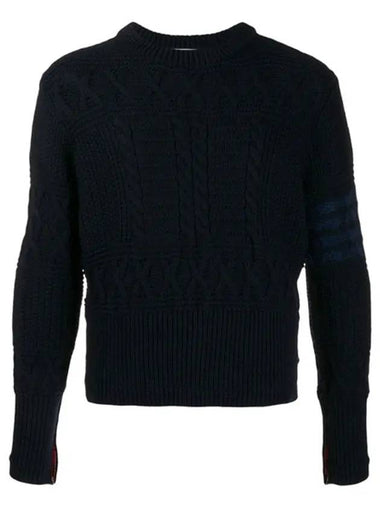 Aran Cable Crew Neck Knit Top Navy - THOM BROWNE - BALAAN 1