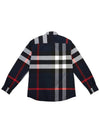 Men's Checked Stretch Cotton Poplin Long Sleeve Shirt Navy - BURBERRY - BALAAN 3