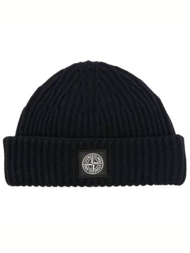 Logo Patch Wool Beanie Navy - STONE ISLAND - BALAAN 2