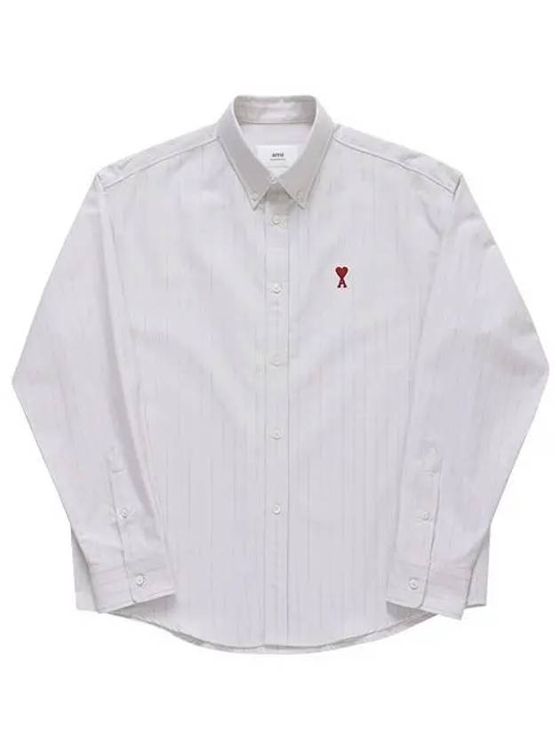 Small Heart Logo Striped Long Sleeve Shirt White - AMI - BALAAN 2