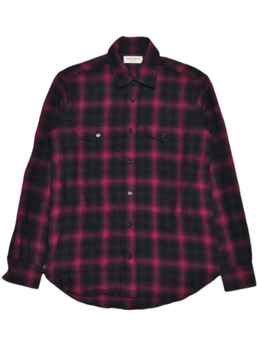 Button Up Check Long Sleeve Shirt Black Red - SAINT LAURENT - BALAAN 1