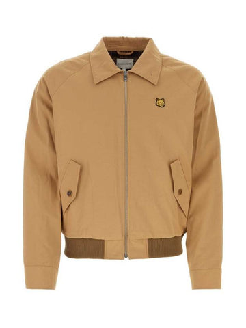 Harrington Technical Cotton Gabardine with Bold Fox Head Patch Jacket Beige - MAISON KITSUNE - BALAAN 1