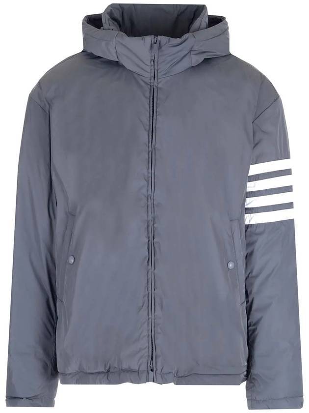 Poly Twill 4-bar Down Filled Hooded Jacket Medium Grey - THOM BROWNE - BALAAN 1