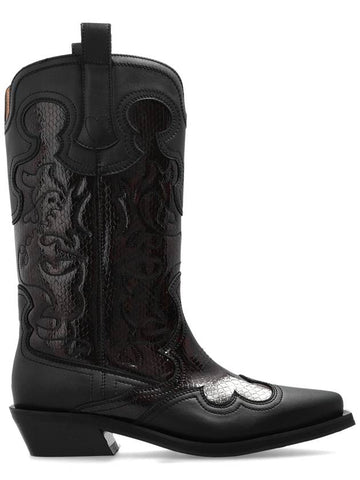 Ganni Cowboy Boots With Stitching, Women's, Black - GANNI - BALAAN 1