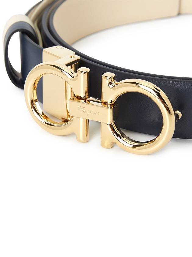 Women's Gancini Buckle Reversible Leather Belt Bone Navy - SALVATORE FERRAGAMO - BALAAN 7