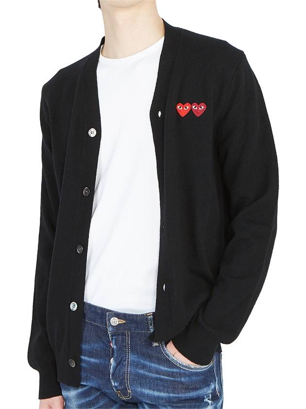 Play Double Heart Logo Wool Cardigan P1 N058 1 Black - COMME DES GARCONS - BALAAN 6