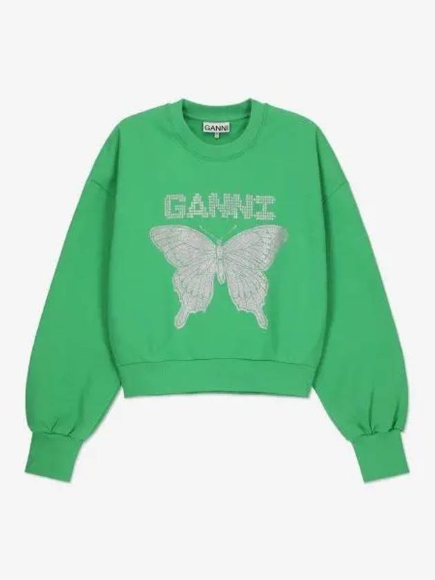 Butterfly Logo Print Organic Cotton Sweatshirt Kelly Green - GANNI - BALAAN 2