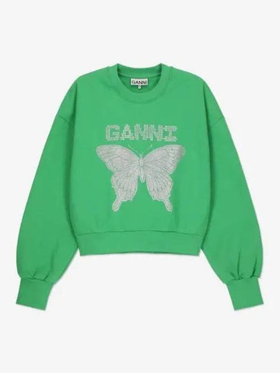 Butterfly Logo Print Organic Cotton Sweatshirt Kelly Green - GANNI - BALAAN 2