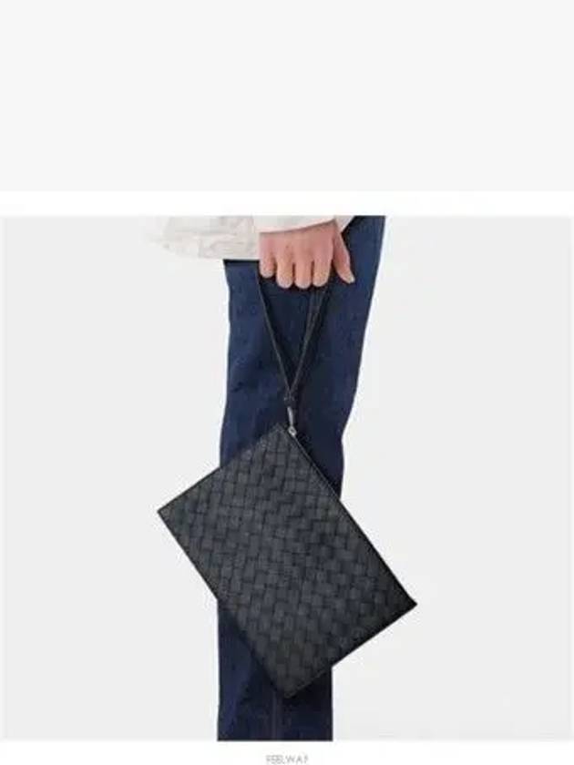 Intrecciato Strap Large Clutch Bag Black - BOTTEGA VENETA - BALAAN 4