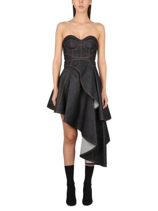 Asymmetric Drape Corset Sleeveless Dark Navy - ALEXANDER MCQUEEN - BALAAN 1