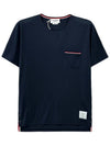 Men's Medium Weight Jersey Tipped Pocket Crewneck Short Short Sleeve T-Shirt Navy - THOM BROWNE - BALAAN 2