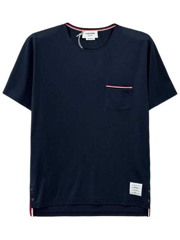 Men's Medium Weight Jersey Tipped Pocket Crewneck Short Short Sleeve T-Shirt Navy - THOM BROWNE - BALAAN 2