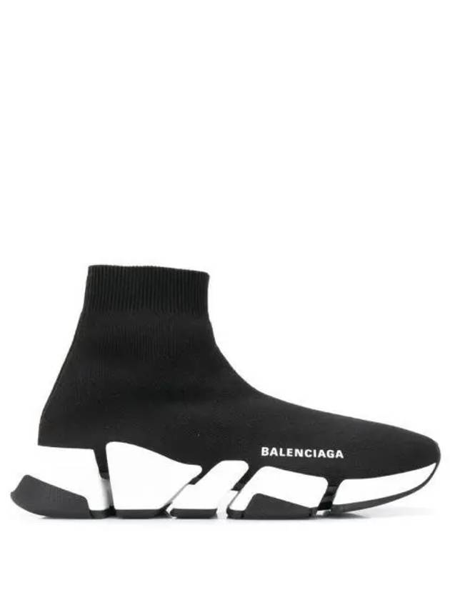 Women's Speed 2.0 Trainer Black Knit White Sole High Top Sneakers Black - BALENCIAGA - BALAAN 2