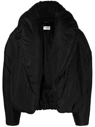 Cropped Puffer Silk Taffeta Jacket Black - SAINT LAURENT - BALAAN 2