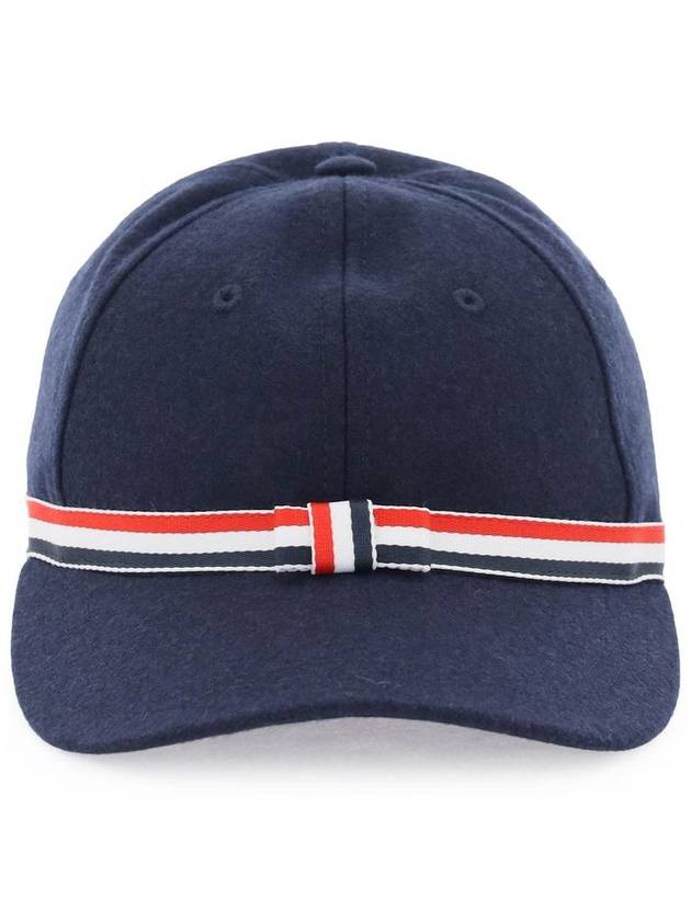 Bow Grosgrain Wool Flannel Ball Cap Navy - THOM BROWNE - BALAAN 2