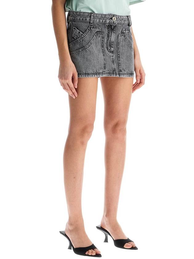 gray high-waisted slim fit denim mini skirt - THE ATTICO - BALAAN 2