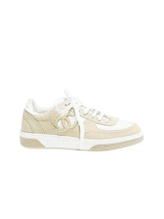 CC Logo Cotton Low Top Sneakers Light Beige White - CHANEL - BALAAN 1