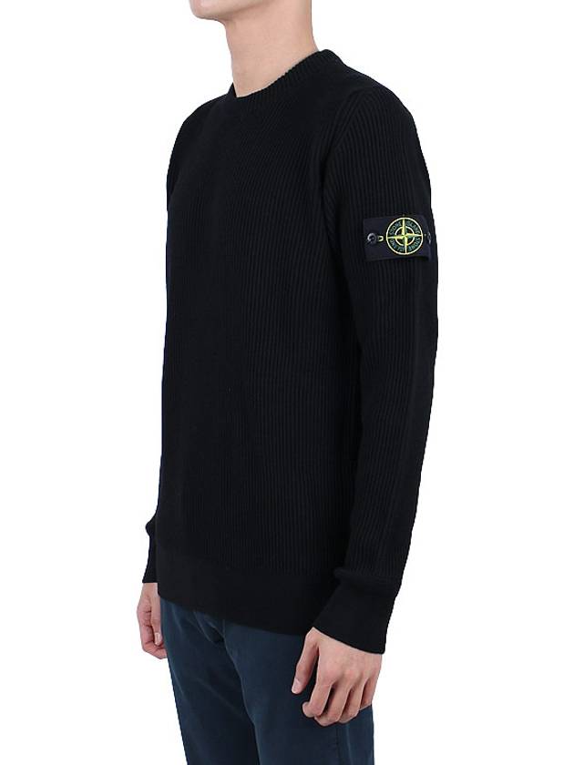 Crewneck Full Rib Wool Knit Top Black - STONE ISLAND - BALAAN 4