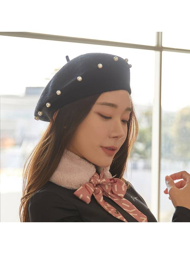 golf wear pearl line wool beret Pearl line wool Beret Black - J JANE - BALAAN 1