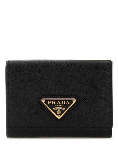 Women's Triangle Logo Saffiano Compact Half Wallet Black - PRADA - BALAAN 2