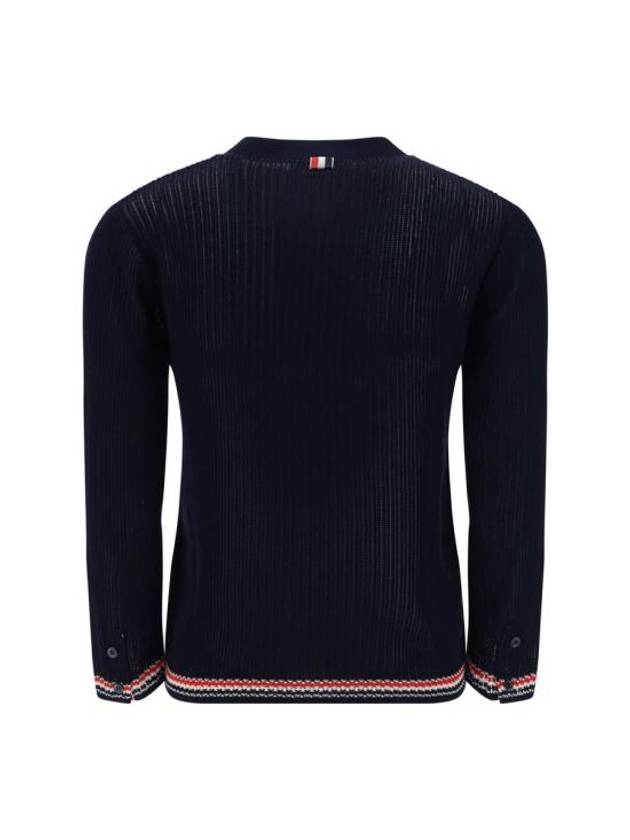 Thom Browne Pointelle RWB Striped Cardigan Navy - THOM BROWNE - BALAAN 3