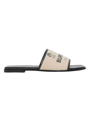 Label Print Gabardine Leather Slippers Beige - BURBERRY - BALAAN 1