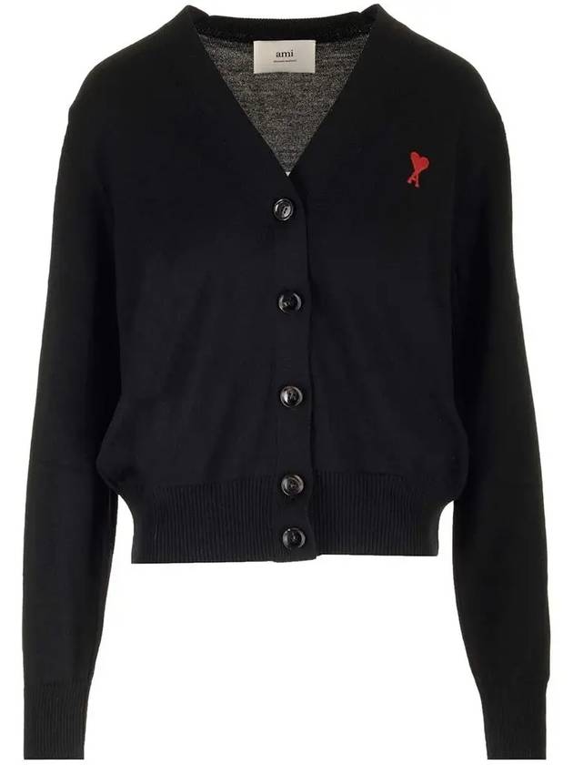 Heart Logo Wool Cardigan Black - AMI - BALAAN 2