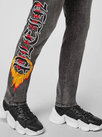 Men's Color Embroidered Logo Super Slim Fit Jeans GOTHIC PLEIN Skinny Jeans P20C MDT2066 PDE004N - PHILIPP PLEIN - BALAAN 1