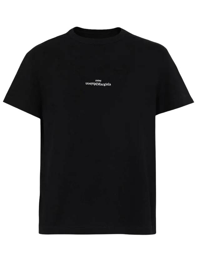 Reverse Embroidered Logo Stitched Cotton Short Sleeve T-Shirt Black - MAISON MARGIELA - BALAAN 2