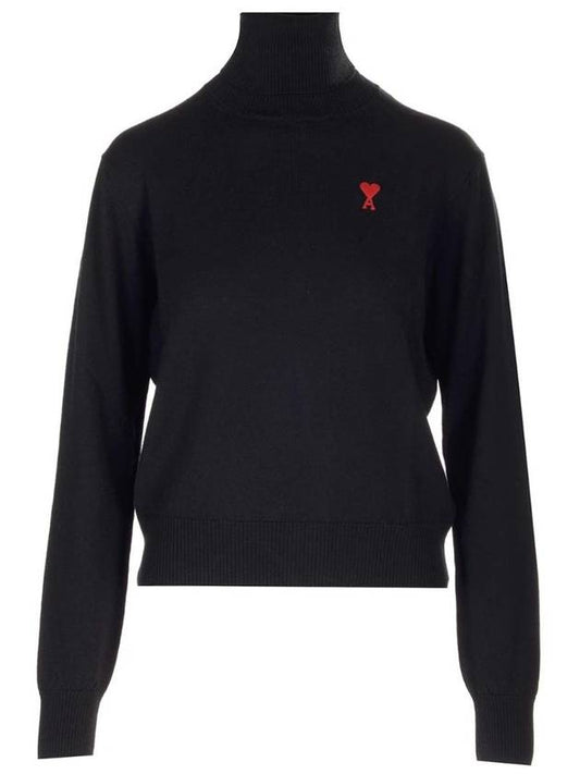 Small Heart Logo Turtleneck Black - AMI - BALAAN 1