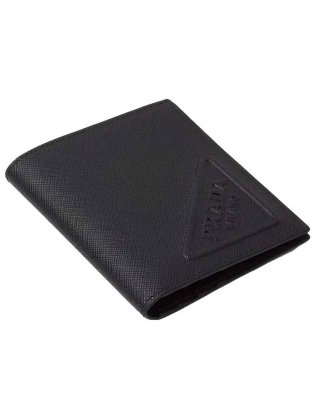 Triangle Logo Leather Half Wallet Black - PRADA - BALAAN 4