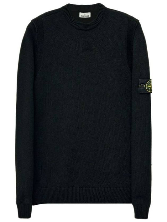 Wappen Patch Crew Neck Wool Knit Top Black - STONE ISLAND - BALAAN 2