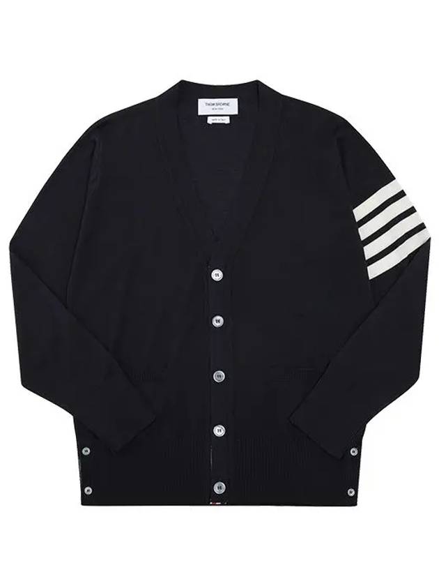 Men's Sustainable Classic Diagonal Wool Cardigan Navy - THOM BROWNE - BALAAN 3