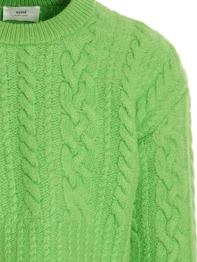 Cable Wool Knit Top Green - AMI - BALAAN 4